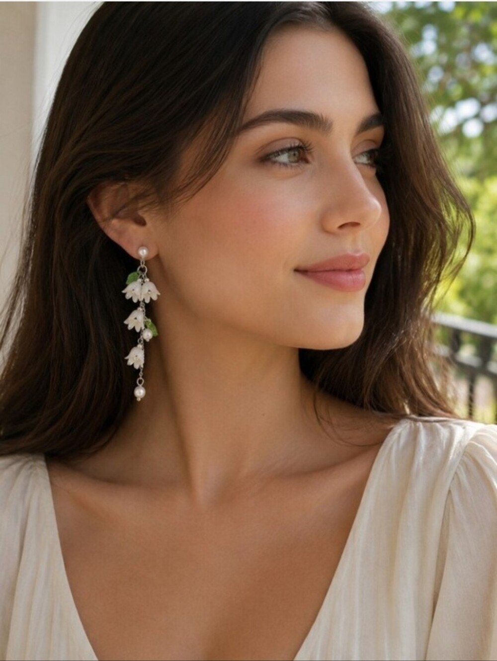 Exquisite Lily Of Valley Design Earrings Elegant Style Resin‎ Silver Plated